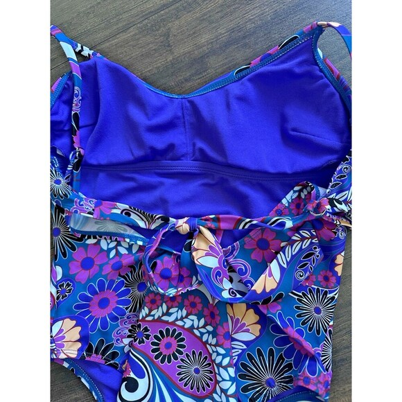Salt + Cove Women's Floral-Print Tie closure at back One-Piece Swimsuit Purple S - Picture 10 of 10
